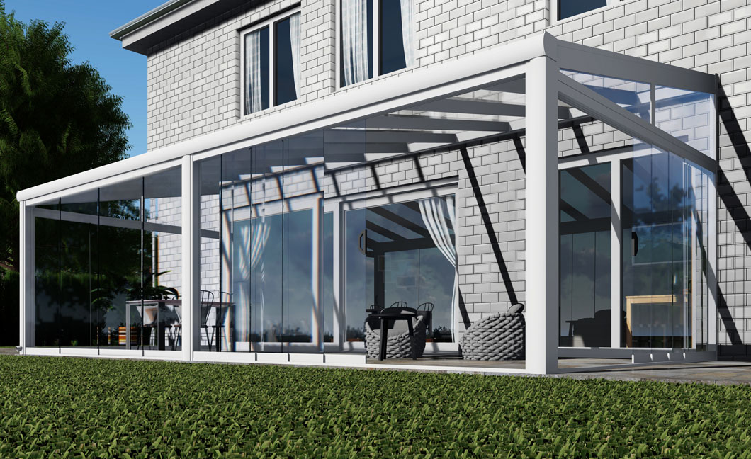 Kalt-Wintergarten Excellent Weiß RAL 9016 mit VSG Klar Glas 8mm in Breite 8060 x Tiefe 3500