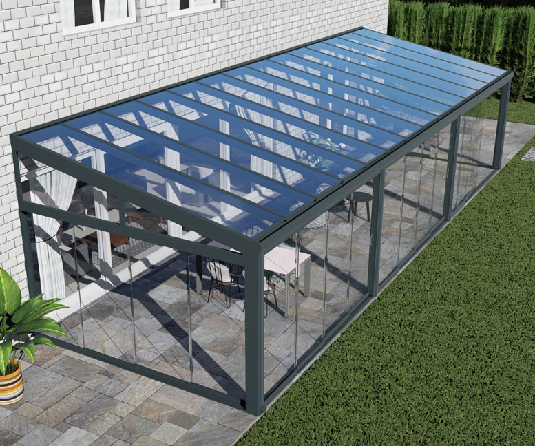 Kalt-Wintergarten Excellent Anthrazit RAL 7016 mit VSG Klar Glas 8mm in Breite 11060 x Tiefe 3500