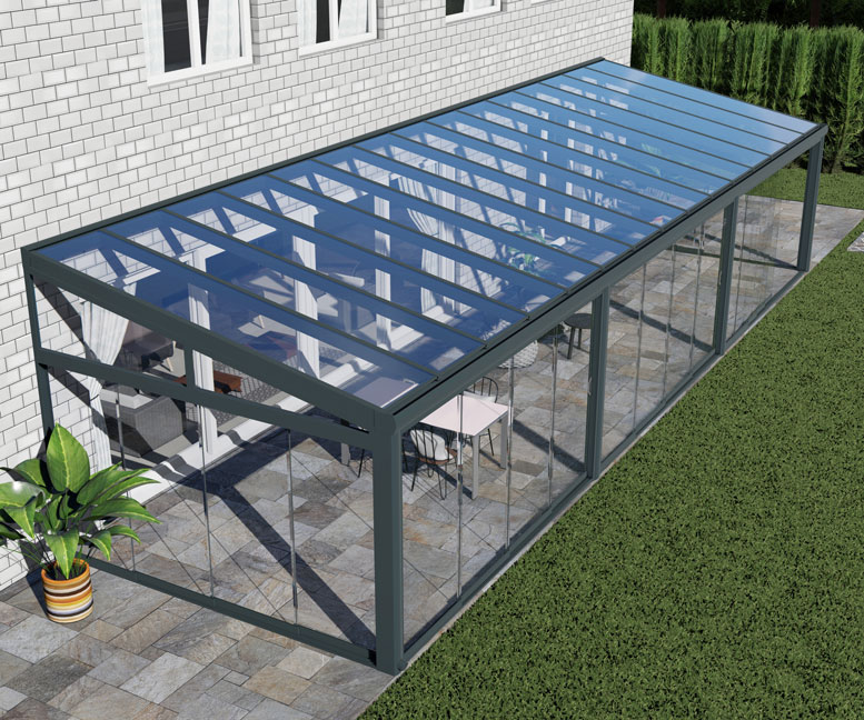 Kalt-Wintergarten Excellent Anthrazit RAL 7016 mit VSG Klar Glas 8mm in Breite 12060 x Tiefe 4000