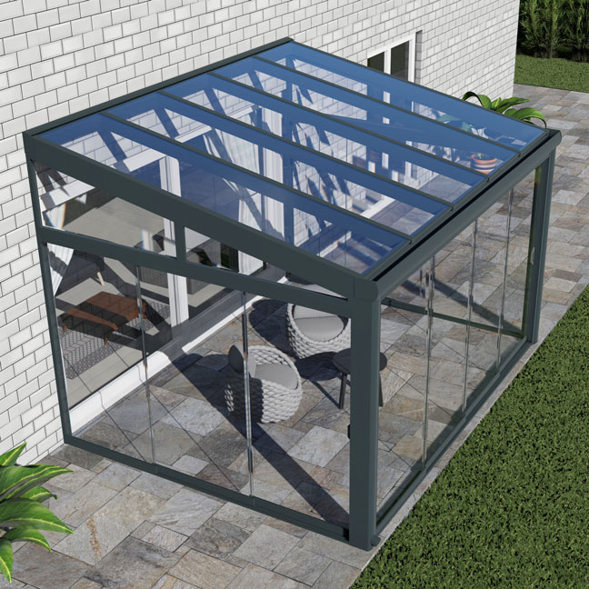 Kalt-Wintergarten Excellent Anthrazit RAL 7016 mit VSG Klar Glas 8mm in Breite 4060 x Tiefe 3500