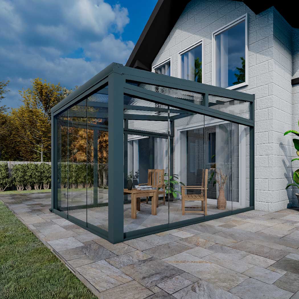 Kalt-Wintergarten Classic Anthrazit RAL 7016 mit Stegplatte Klar Polycarbonat 16mm in Breite 3060 x Tiefe 2500 - Bild 10