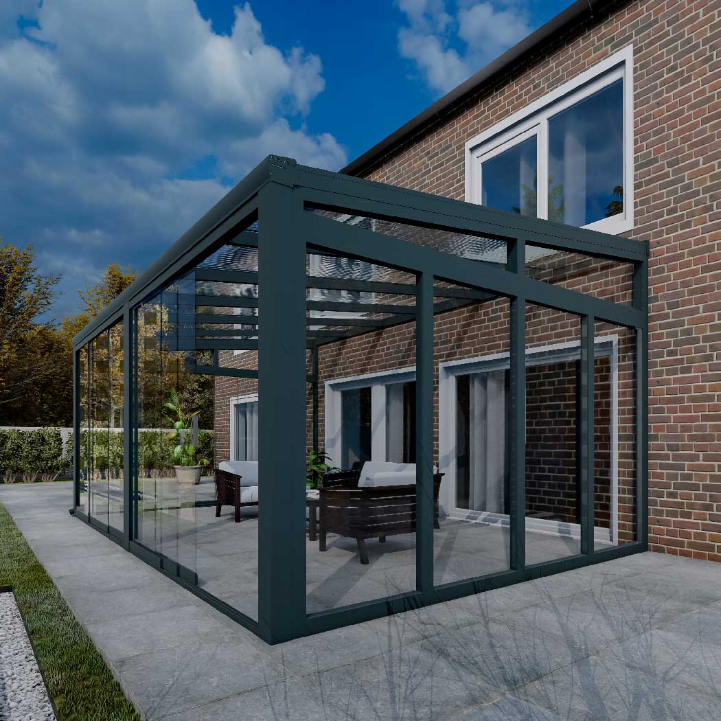 Kalt-Wintergarten Classic Anthrazit RAL 7016 mit Stegplatte Klar Polycarbonat 16mm in Breite 3060 x Tiefe 2500