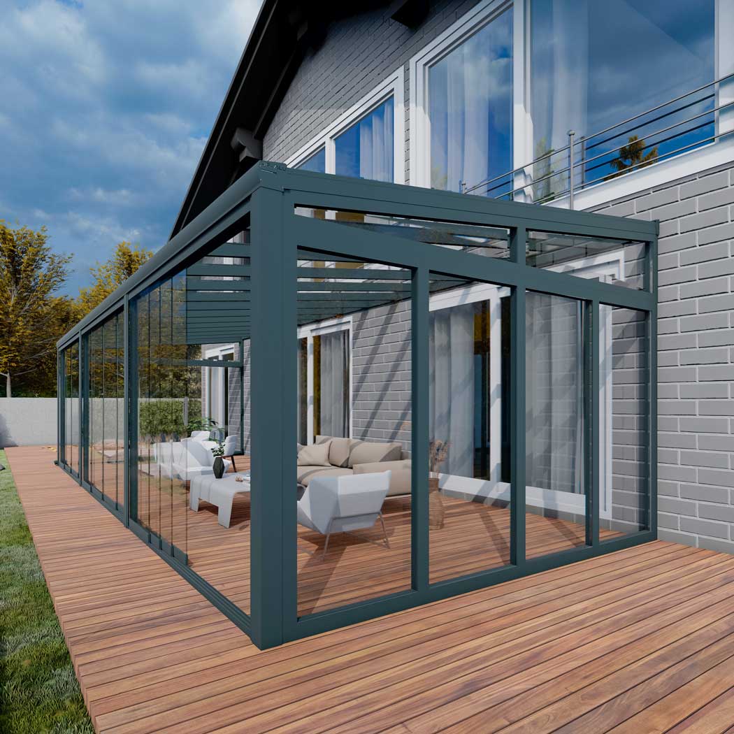 Kalt-Wintergarten Classic Anthrazit RAL 7016 mit VSG Klar Glas 8mm in Breite 10060 x Tiefe 2500 - Bild 7
