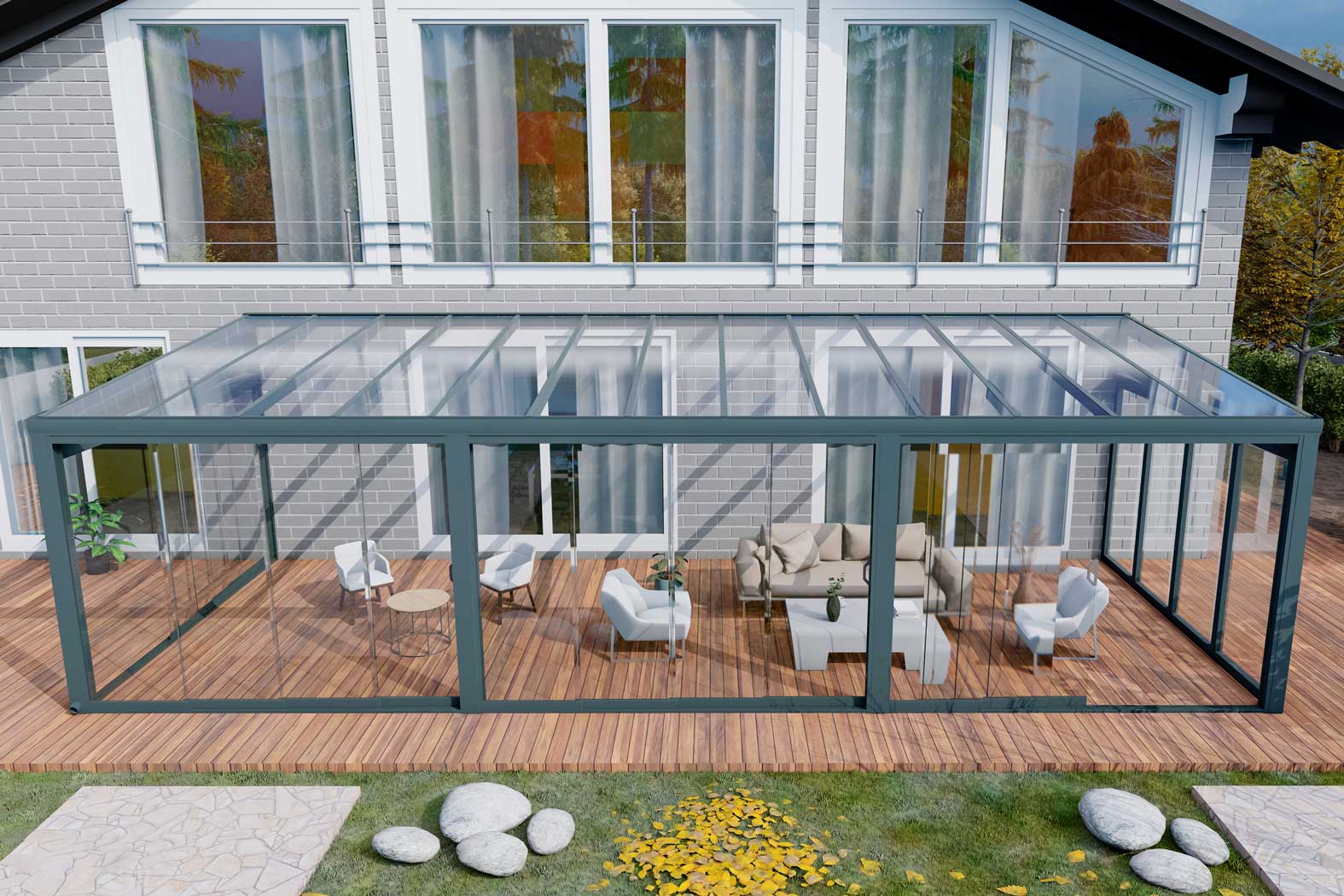 Kalt-Wintergarten Classic Anthrazit RAL 7016 mit VSG Klar Glas 8mm in Breite 10060 x Tiefe 2500 - Bild 8