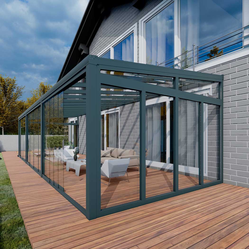 Kalt-Wintergarten Classic Anthrazit RAL 7016 mit VSG Klar Glas 8mm in Breite 11060 x Tiefe 3500 - Bild 7
