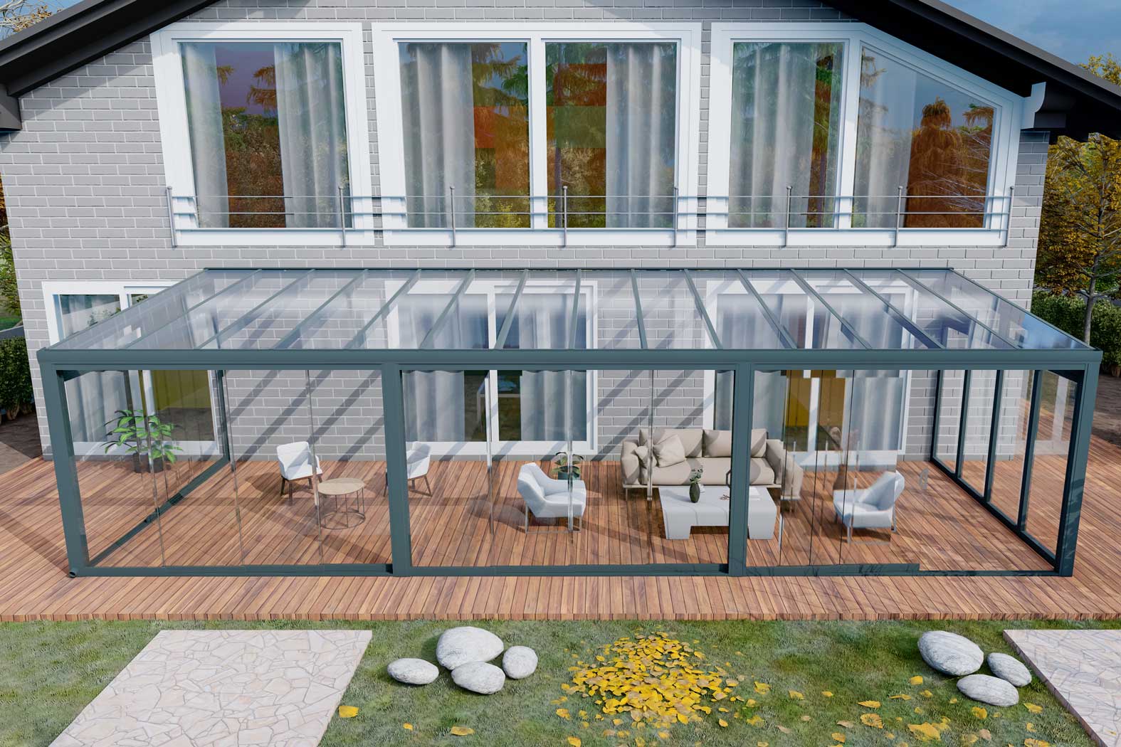 Kalt-Wintergarten Classic Anthrazit RAL 7016 mit VSG Klar Glas 8mm in Breite 11060 x Tiefe 3500 - Bild 8