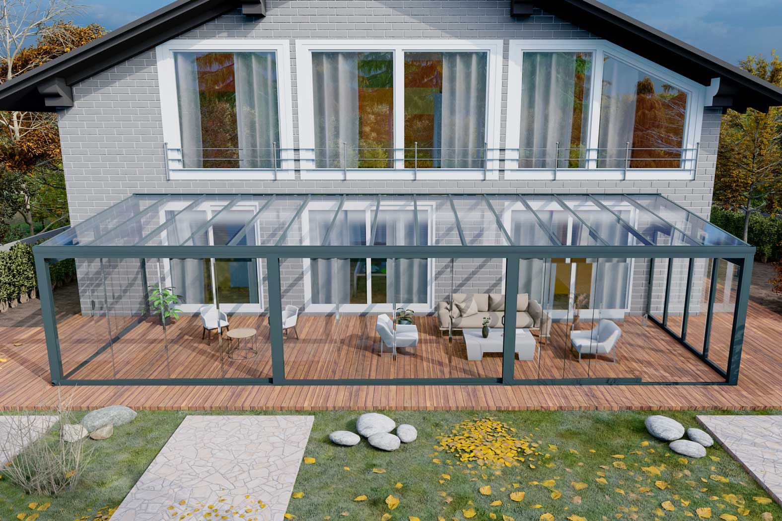 Kalt-Wintergarten Classic Anthrazit RAL 7016 mit VSG Klar Glas 8mm in Breite 12060 x Tiefe 3000 - Bild 8