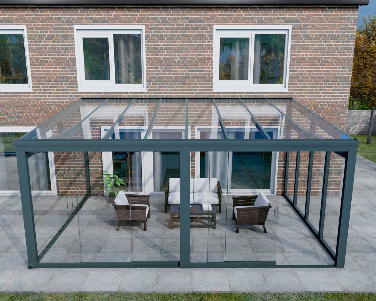 Kalt-Wintergarten Classic Anthrazit RAL 7016 mit VSG Klar Glas 8mm in Breite 6060 x Tiefe 3500 - Bild 8