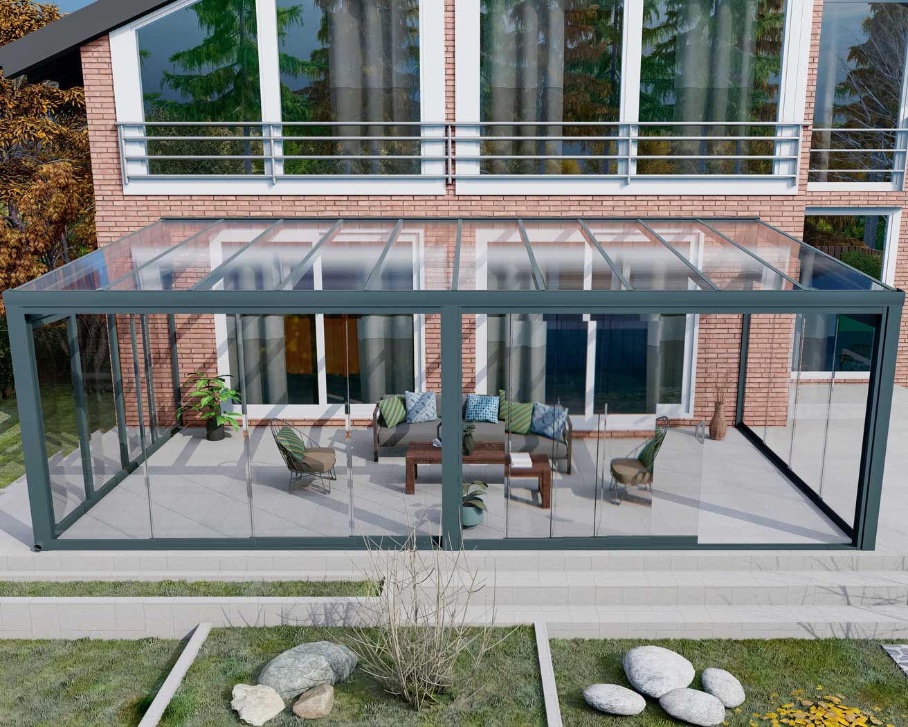 Kalt-Wintergarten Classic Anthrazit RAL 7016 mit VSG Klar Glas 8mm in Breite 8060 x Tiefe 3500 - Bild 8