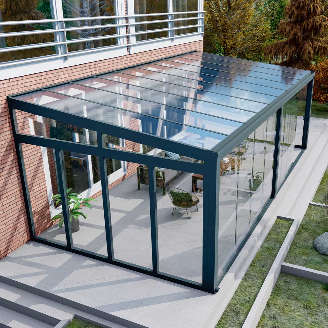 Kalt-Wintergarten Classic Anthrazit RAL 7016 mit VSG Klar Glas 8mm in Breite 8060 x Tiefe 3500 - Bild 9