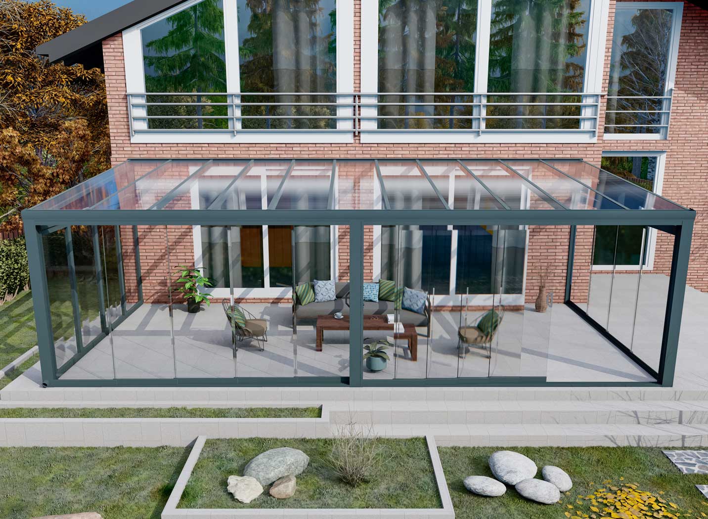 Kalt-Wintergarten Classic Anthrazit RAL 7016 mit VSG Klar Glas 8mm in Breite 9060 x Tiefe 3500 - Bild 8