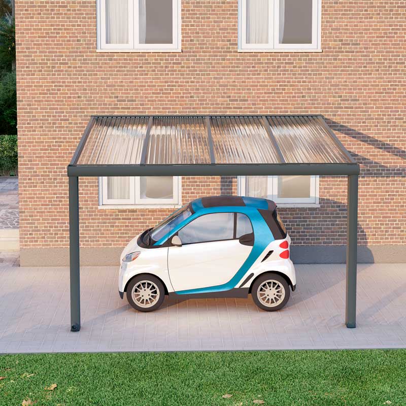 Carport Anthrazit RAL 7016 mit Stegplatte Klar Polycarbonat 16mm in Breite 4060 x Tiefe 3000