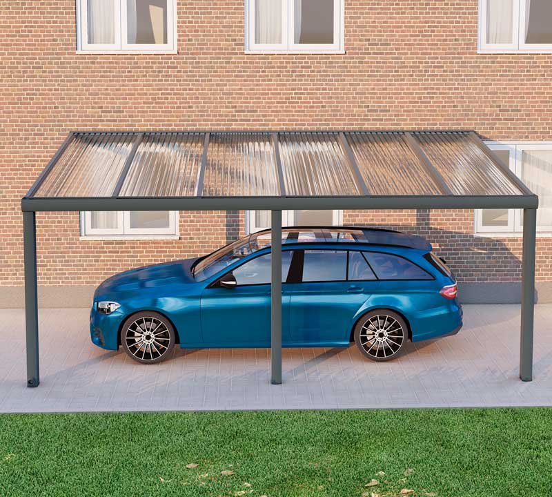 Carport Anthrazit RAL 7016 mit Stegplatte Klar Polycarbonat 16mm in Breite 6060 x Tiefe 2500