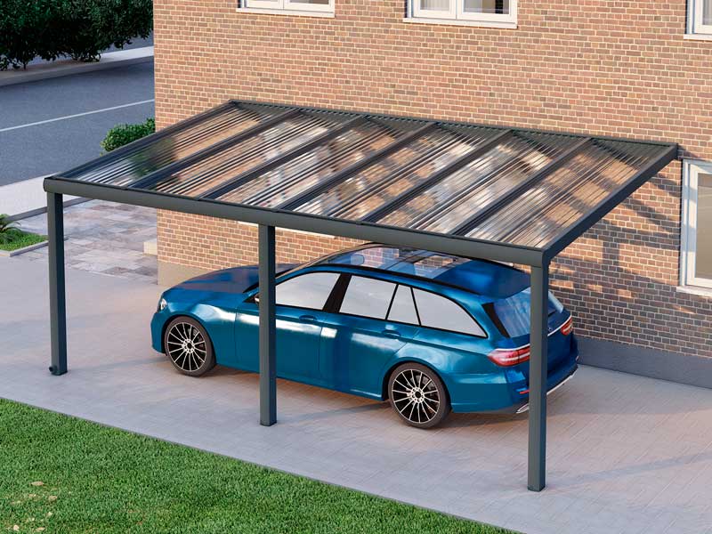 Carport Anthrazit RAL 7016 mit Stegplatte Klar Polycarbonat 16mm in Breite 6060 x Tiefe 2500 - Bild 3