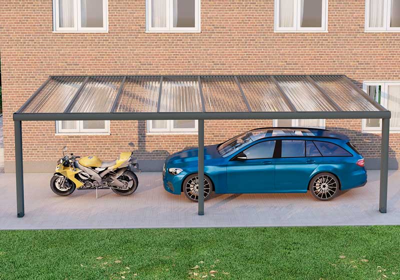 Carport aus Aluminium nach Maß Anthrazit RAL 7016 mit Stegplatte Klar Polycarbonat 16mm in Breite 8060 x Tiefe 4000