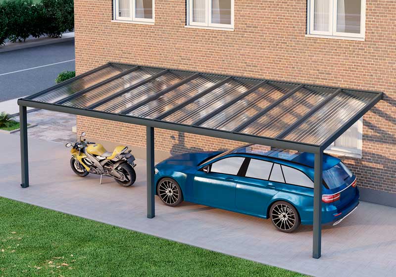 Carport aus Aluminium nach Maß Anthrazit RAL 7016 mit Stegplatte Klar Polycarbonat 16mm in Breite 8060 x Tiefe 4000 - Bild 3