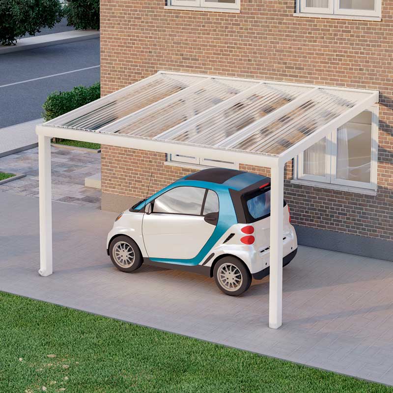 Carport Weiß RAL 9016 mit Stegplatte Klar Polycarbonat 16mm in Breite 4060 x Tiefe 3500 - Bild 3