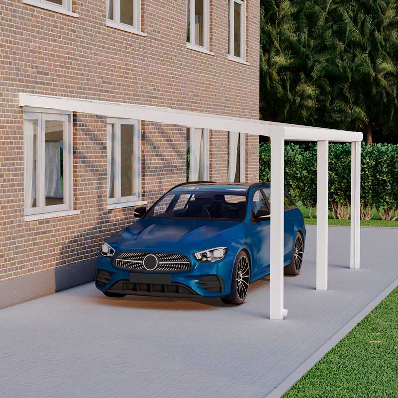 Carport Weiß RAL 9016 mit Stegplatte Klar Polycarbonat 16mm in Breite 5060 x Tiefe 4000 - Bild 2
