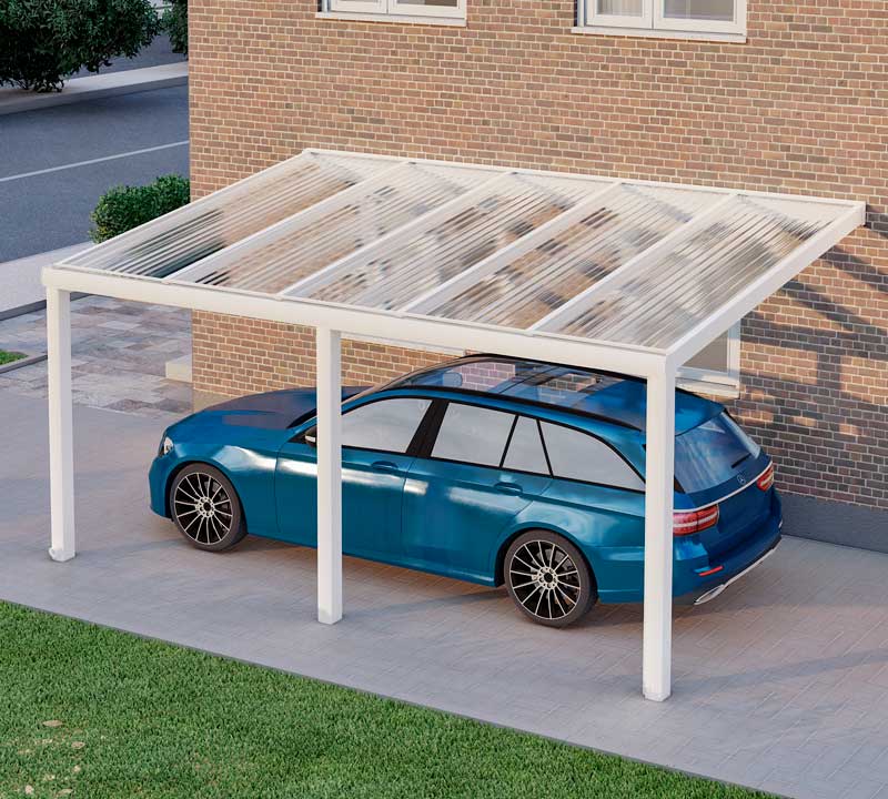 Carport Weiß RAL 9016 mit Stegplatte Klar Polycarbonat 16mm in Breite 5060 x Tiefe 4000 - Bild 3