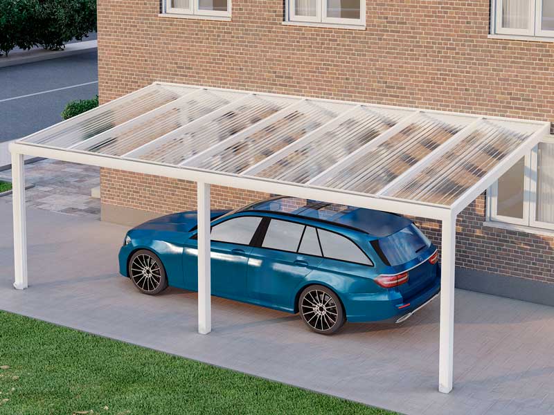 Carport Weiß RAL 9016 mit Stegplatte Klar Polycarbonat 16mm in Breite 7060 x Tiefe 4000 - Bild 3