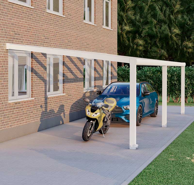 Carport Weiß RAL 9016 mit Stegplatte Klar Polycarbonat 16mm in Breite 9060 x Tiefe 3500 - Bild 2