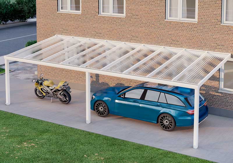 Carport Weiß RAL 9016 mit Stegplatte Klar Polycarbonat 16mm in Breite 9060 x Tiefe 3500 - Bild 3