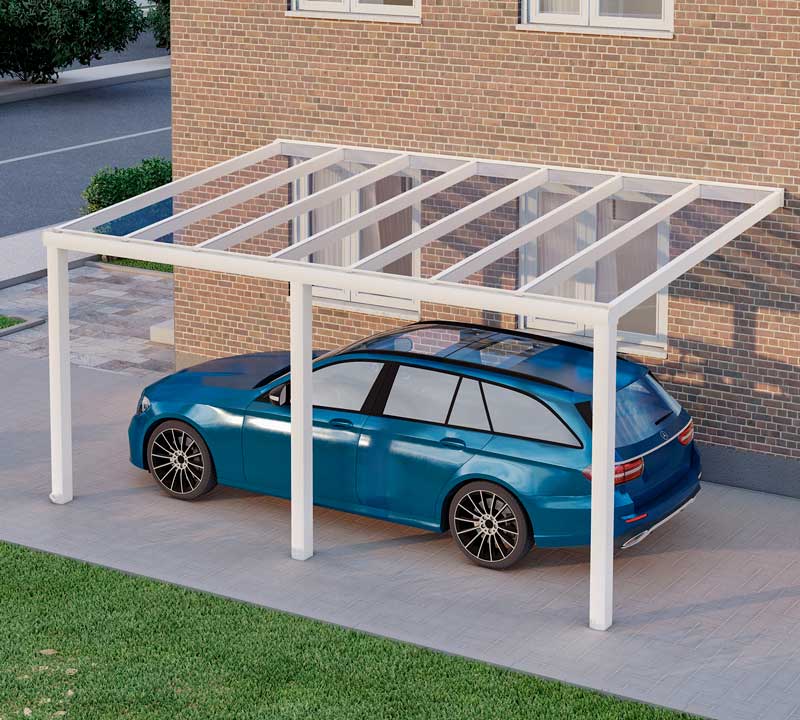 Carport Weiß RAL 9016 mit VSG Klar Glas 8mm in Breite 5060 x Tiefe 4000 - Bild 3