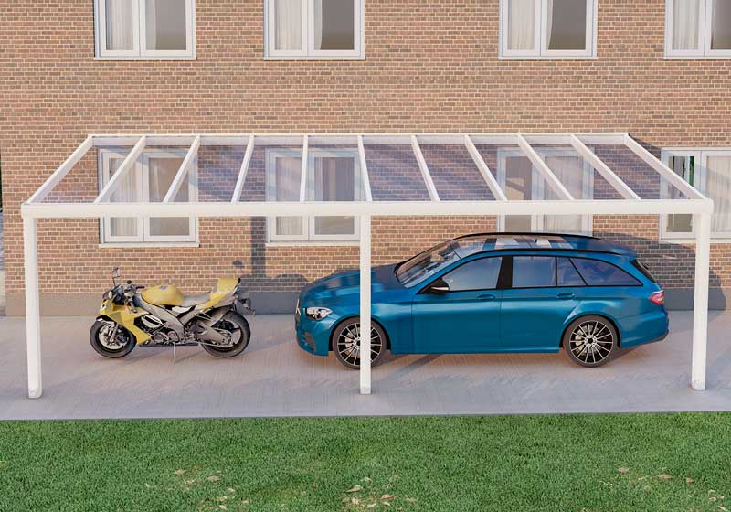 Carport Weiß RAL 9016 mit VSG Klar Glas 8mm in Breite 8060 x Tiefe 4000