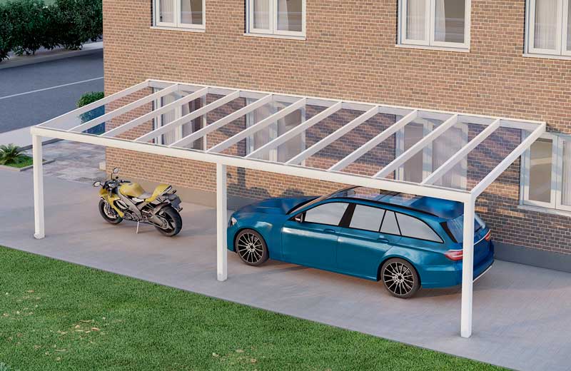 Carport Weiß RAL 9016 mit VSG Klar Glas 8mm in Breite 9060 x Tiefe 3000 - Bild 3