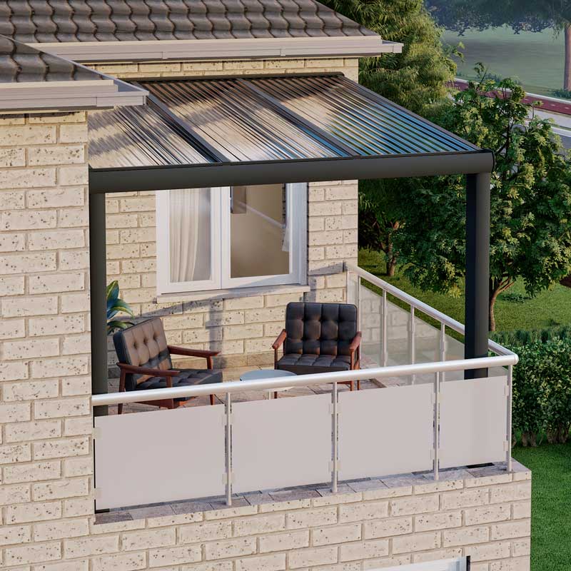 Balkonüberdachung Anthrazit RAL 7016 mit Stegplatte Klar Polycarbonat 16mm in Breite 3060 x Tiefe 2500 - Bild 3