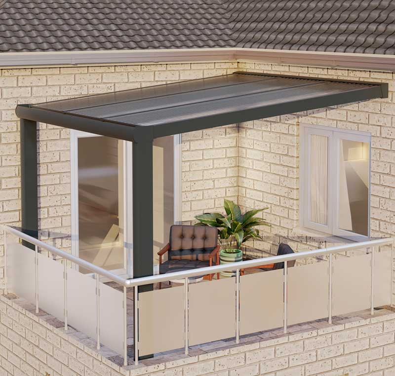 Balkonüberdachung Anthrazit RAL 7016 mit Stegplatte Klar Polycarbonat 16mm in Breite 3060 x Tiefe 2500 - Bild 4