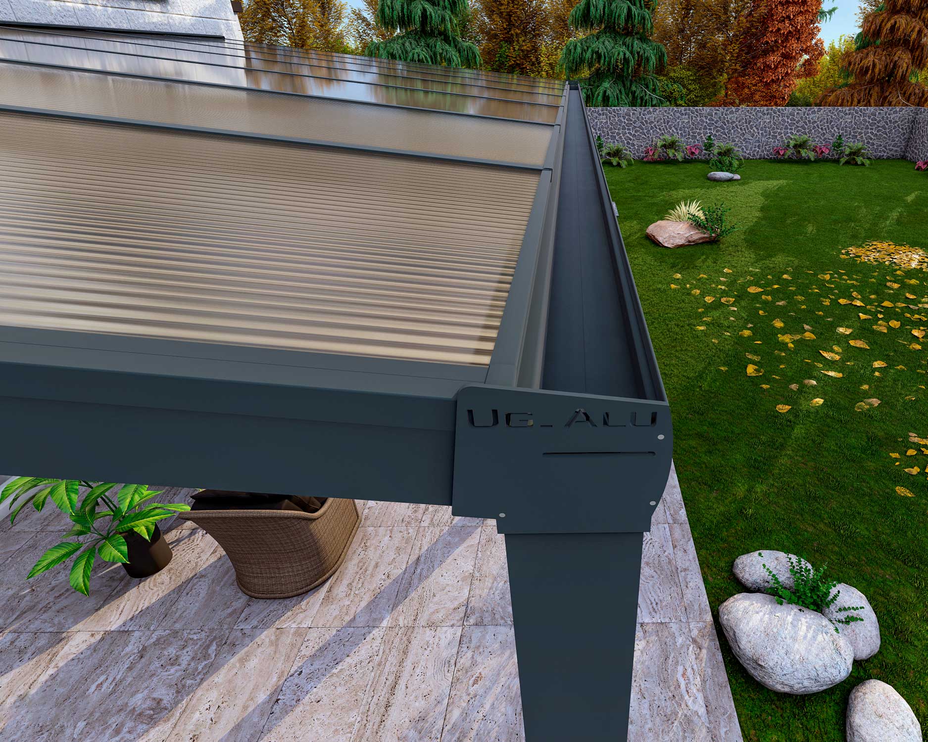 Terrassenüberdachung aus Aluminium nach Maß Classic Anthrazit RAL 7016 mit Stegplatte Klar Polycarbonat 16mm in Breite 3060 x Tiefe 2500 - Bild 7