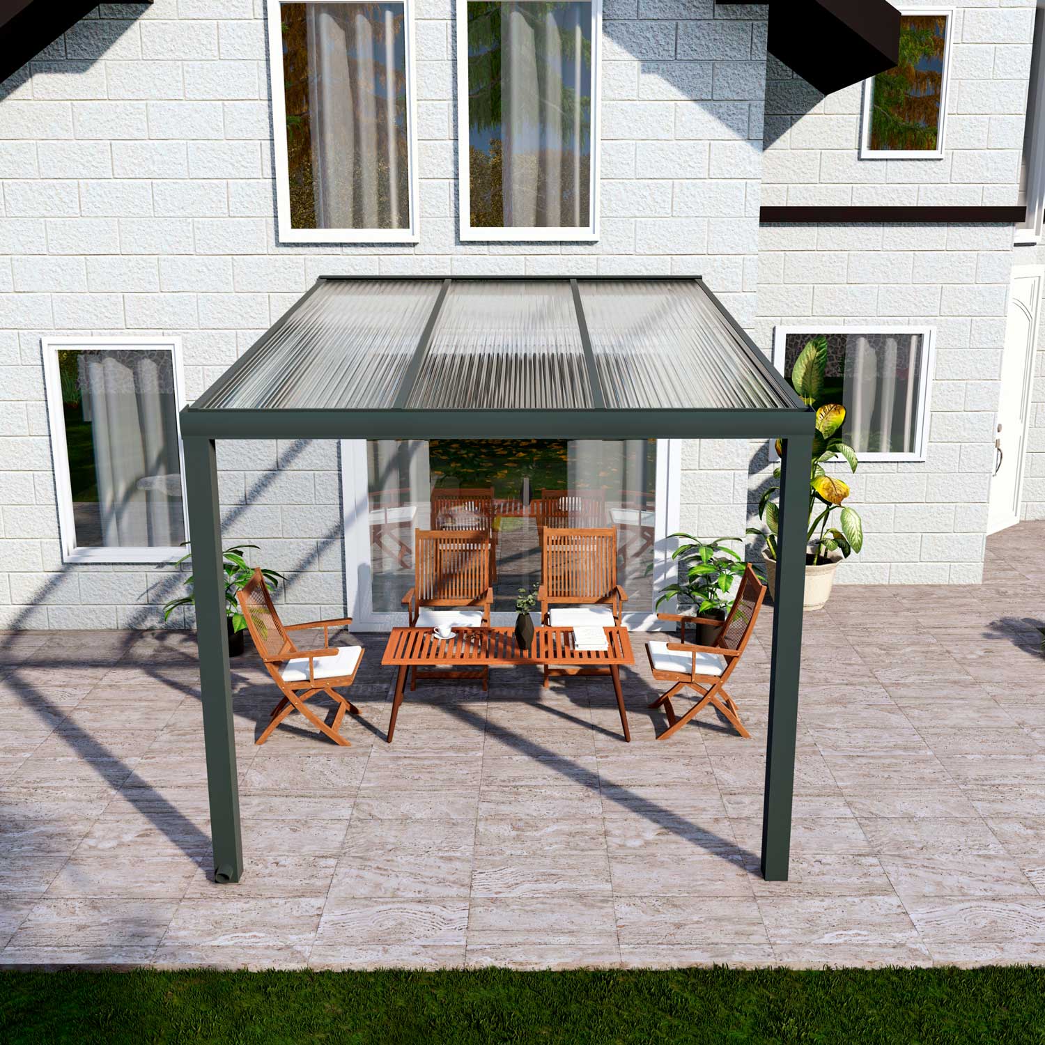Terrassenüberdachung aus Aluminium nach Maß Classic Anthrazit RAL 7016 mit Stegplatte Klar Polycarbonat 16mm in Breite 3060 x Tiefe 2500 - Bild 2