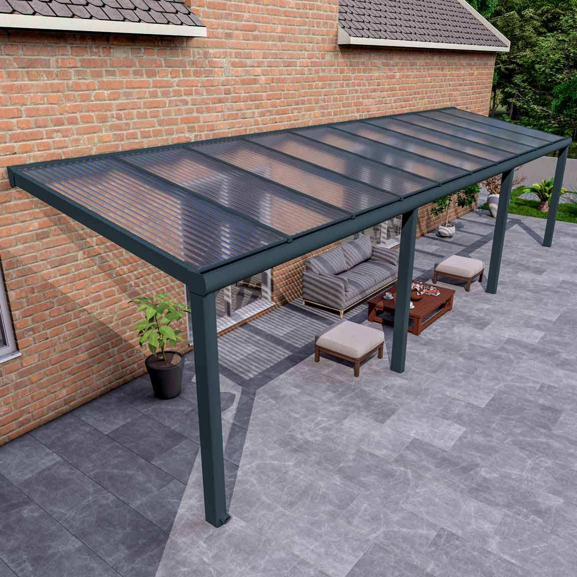 Terrassenüberdachung aus Aluminium nach Maß Excellent Anthrazit RAL 7016 mit Stegplatte Klar Polycarbonat 16mm in Breite 10060 x Tiefe 3000 - Bild 2