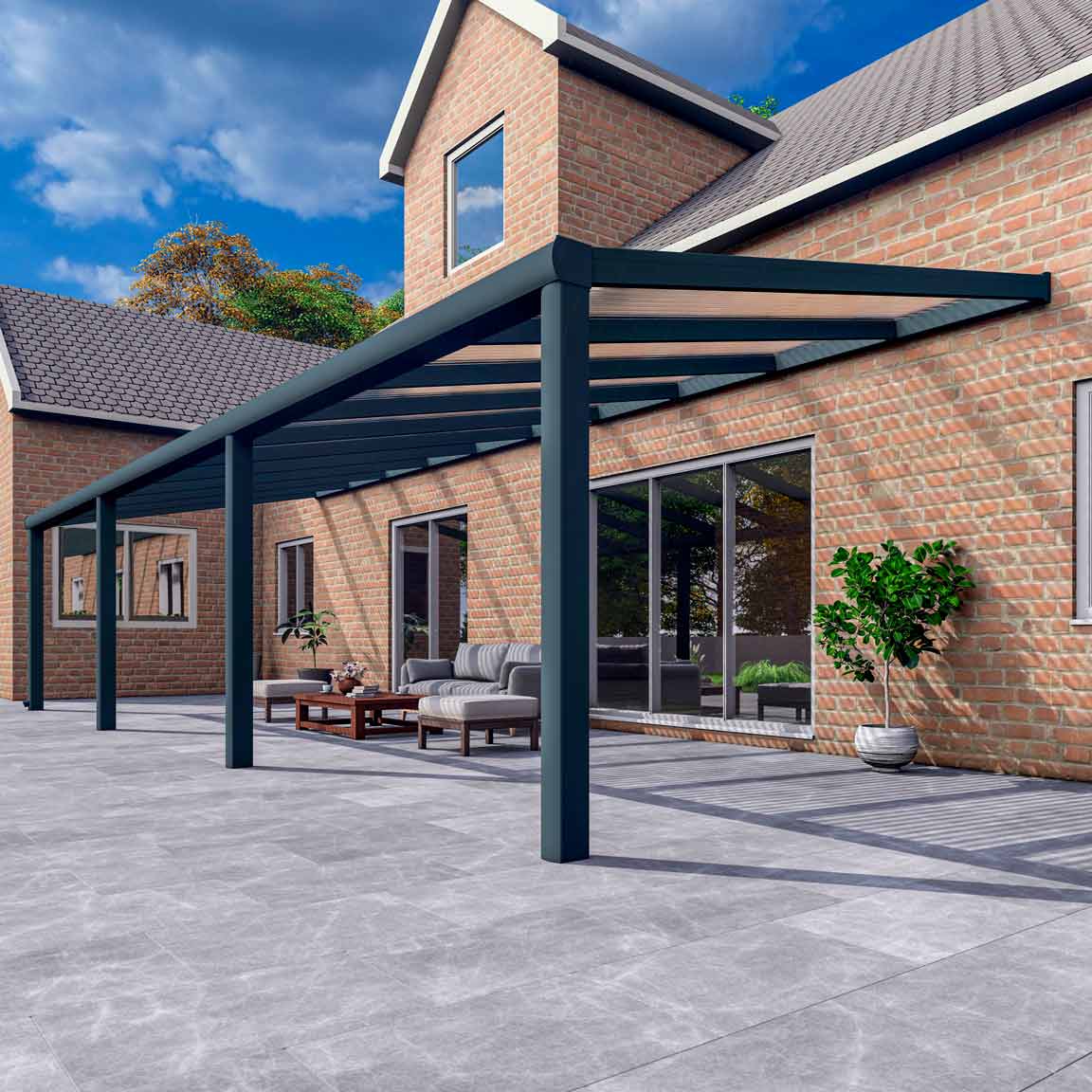 Terrassenüberdachung aus Aluminium nach Maß Excellent Anthrazit RAL 7016 mit Stegplatte Klar Polycarbonat 16mm in Breite 10060 x Tiefe 3000 - Bild 4