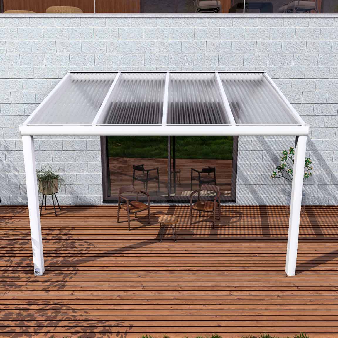 Terrassenüberdachung aus Aluminium nach Maß Excellent Weiß RAL 9016 mit Stegplatte Klar Polycarbonat 16mm in Breite 4060 x Tiefe 4000