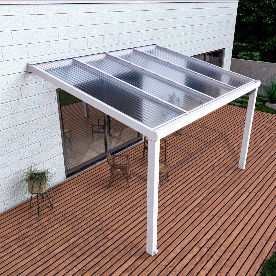 Terrassenüberdachung aus Aluminium nach Maß Excellent Weiß RAL 9016 mit Stegplatte Klar Polycarbonat 16mm in Breite 4060 x Tiefe 4000 - Bild 2