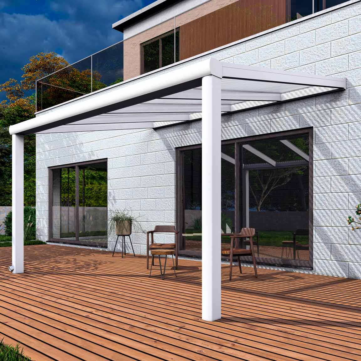 Terrassenüberdachung aus Aluminium nach Maß Excellent Weiß RAL 9016 mit Stegplatte Klar Polycarbonat 16mm in Breite 4060 x Tiefe 4000 - Bild 5