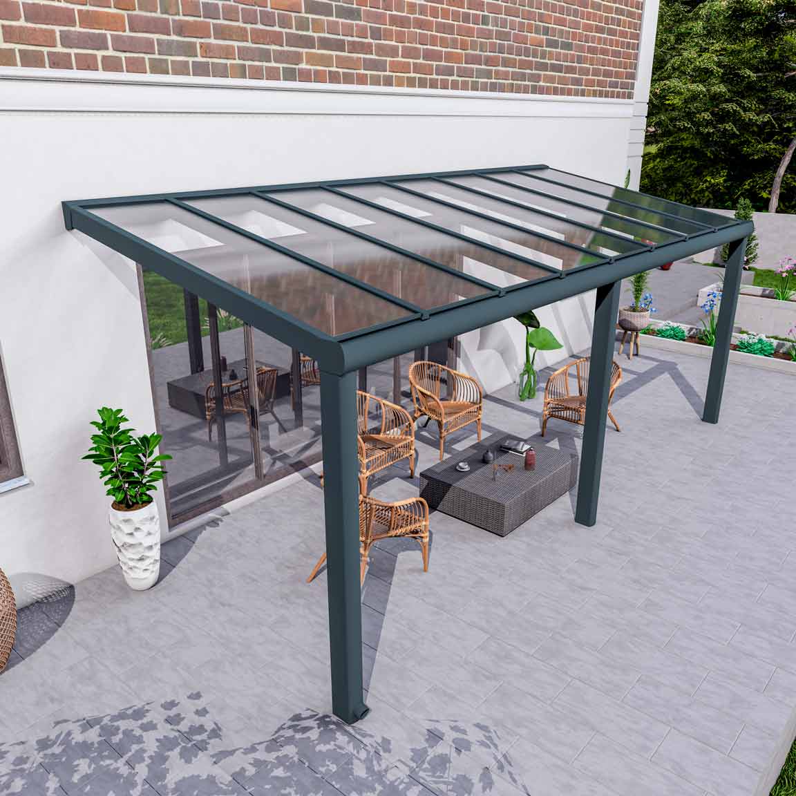 Terrassenüberdachung aus Aluminium nach Maß Excellent Anthrazit RAL 7016 mit VSG Klar Glas 8mm in Breite 6060 x Tiefe 3000 - Bild 2