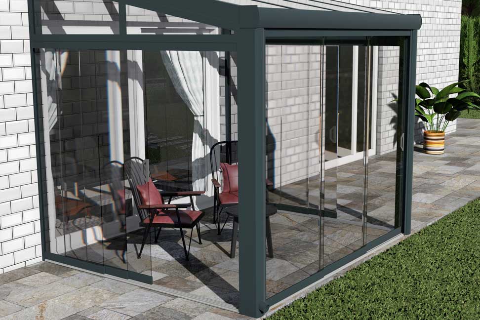 Glasschiebesystem nach Maß Anthrazit RAL 7016 mit 3 Reihen 2200-2700mm - Bild 4