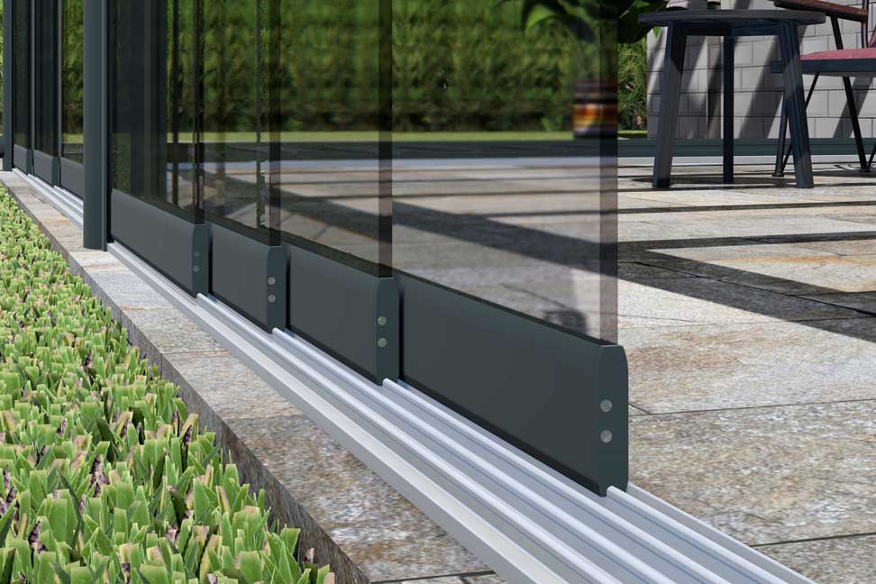 Glasschiebesystem nach Maß Anthrazit RAL 7016 mit 3 Reihen 2200-2700mm