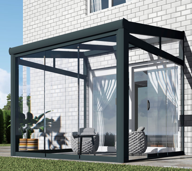 Kalt-Wintergarten Classic Anthrazit RAL 7016 mit Stegplatte Klar Polycarbonat 16mm in Breite 3060 x Tiefe 2500